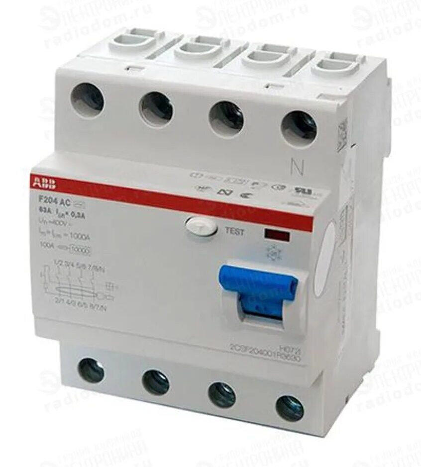 Выключатель дифференциальный (УЗО) F204 4п 63А 300мА тип A S (селективный) ABB в Москве