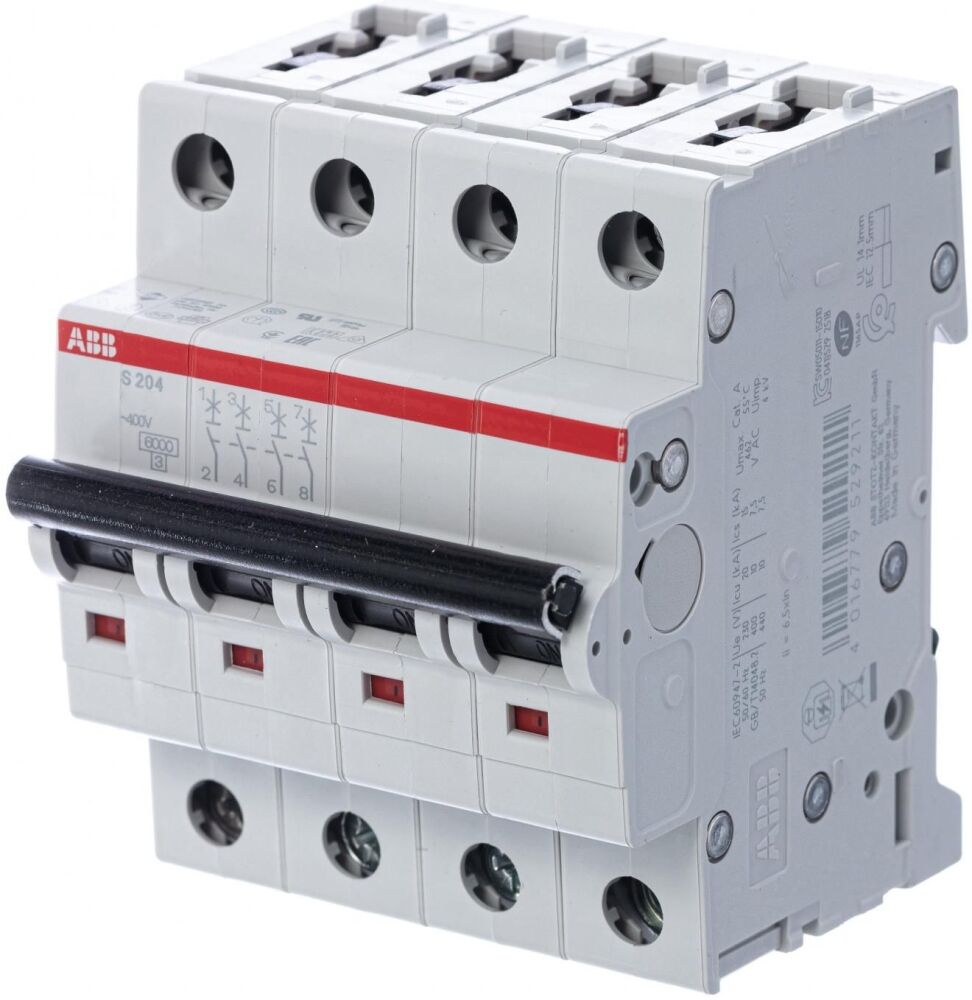 ABB S204 C1 Автоматический выключатель 4x полюсный 3P+N на 1А 6кА тип АС 230/400В 2CDS254001R0014 модульный 2п C в Москве