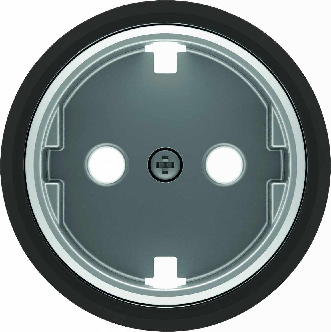 Розетка с заземлением со шторками с винтовыми клеммами ABB Skymoon, черное стекло 2CLA868890A1501 + 2CLA818890A1001