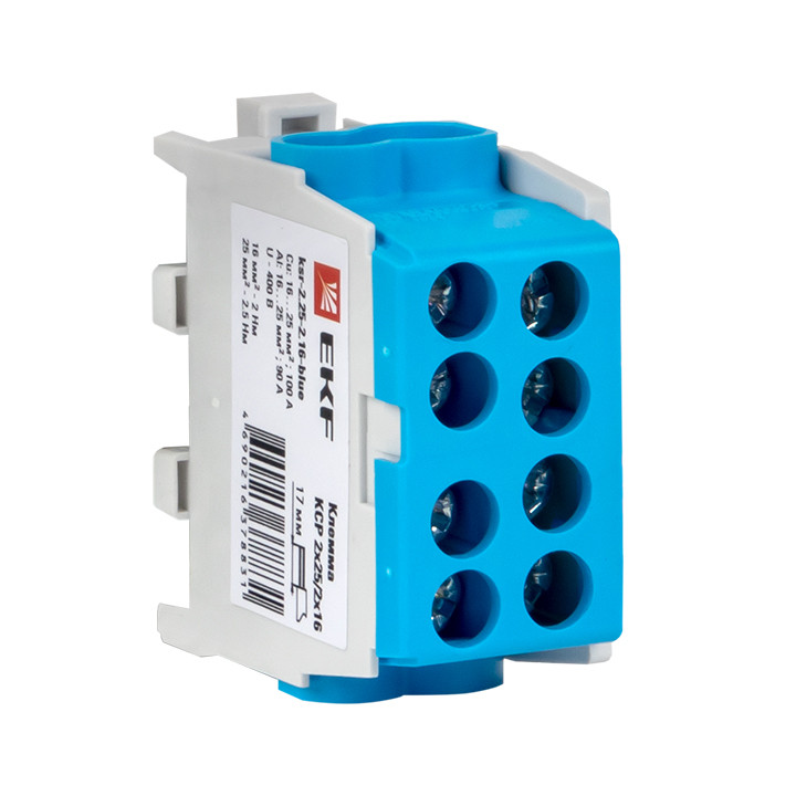 Клемма распределительная КСР 100А 2x25/2x16 с двойным винтом синяя EKF PROxima