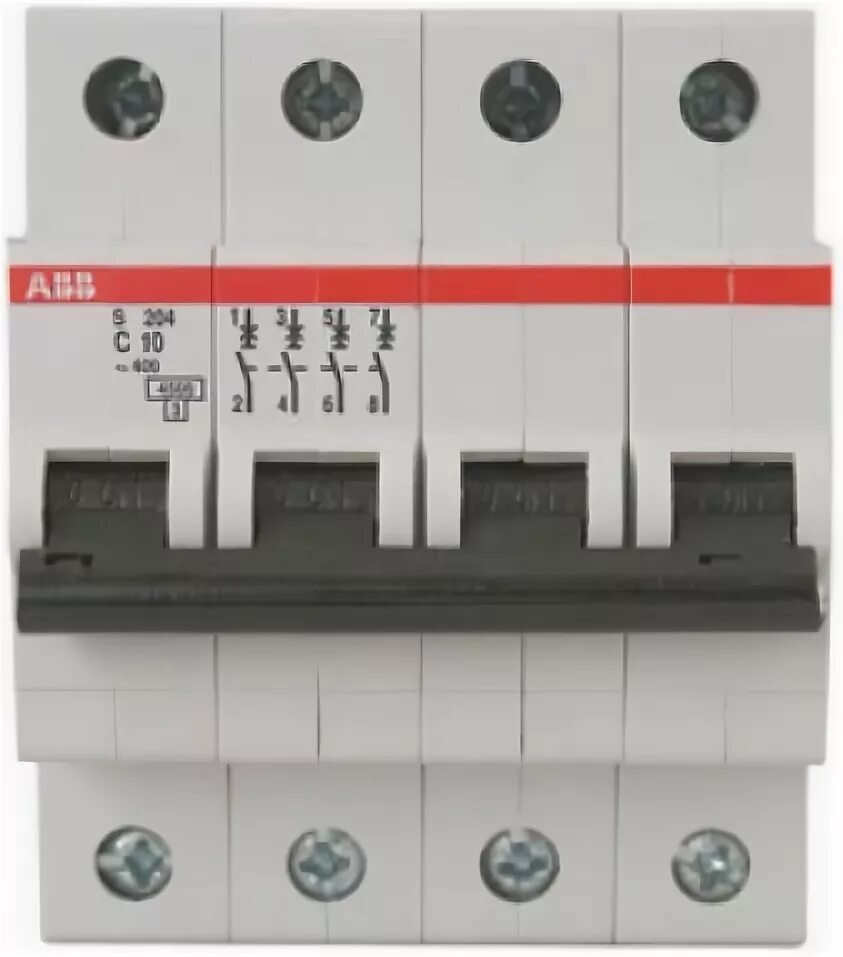 ABB S204 C8 Автоматический выключатель 4x полюсный 3P+N на 8А 6кА тип АС 230/400В 2CDS254001R0084 E214 16 101 2CCA703025R0001 в Москве