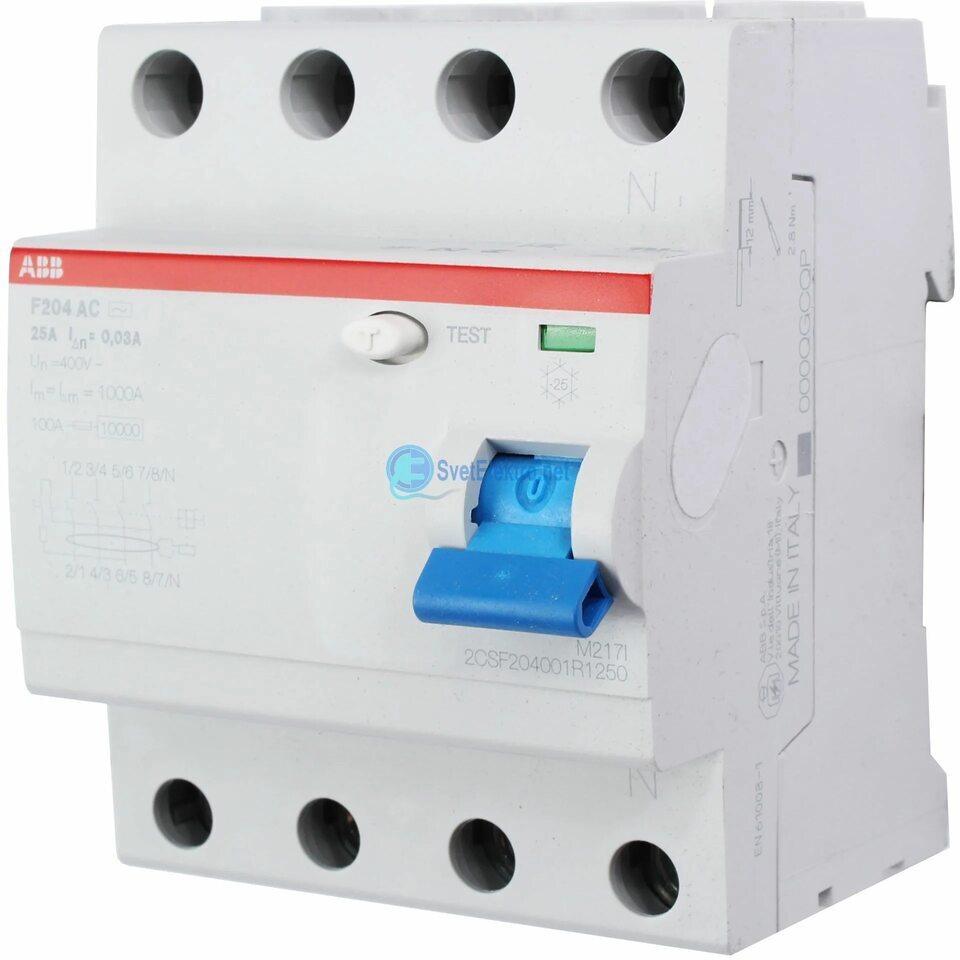 ABB F204 AC-125/0,3 УЗО 4-x полюсное 125А 300мА 230/400В 2CSF204101R3950 2CSF602041R1250 в Москве