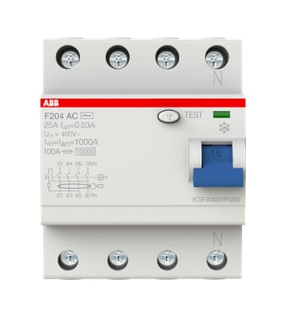 ABB F204 AC-25/0,1 УЗО 4x полюсное 25А 100мА тип АС 10кА 230/400В 2CSF204001R2250 Электромеханические в Москве