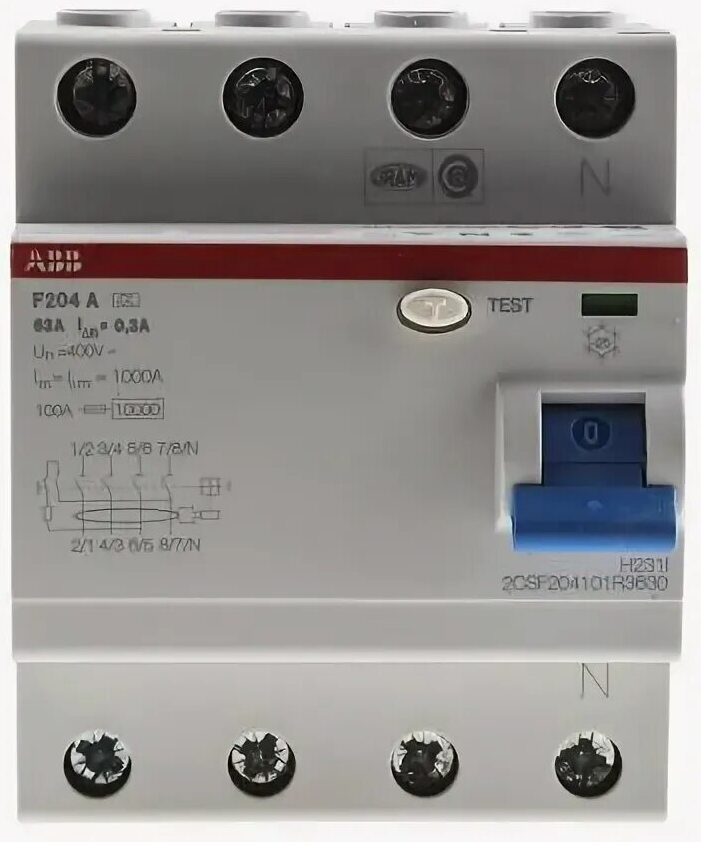 ABB F204 A-63/0,3 УЗО 4-x полюсное 63А 300mA тип А 10кА 2CSF204101R3630 Номин. напряжение 230 ... 44 в Москве