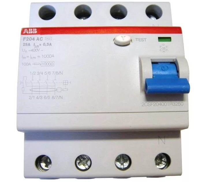 Выключатель дифференциальный (УЗО) F204 4п 63А 100мА тип AC ABB в Москве
