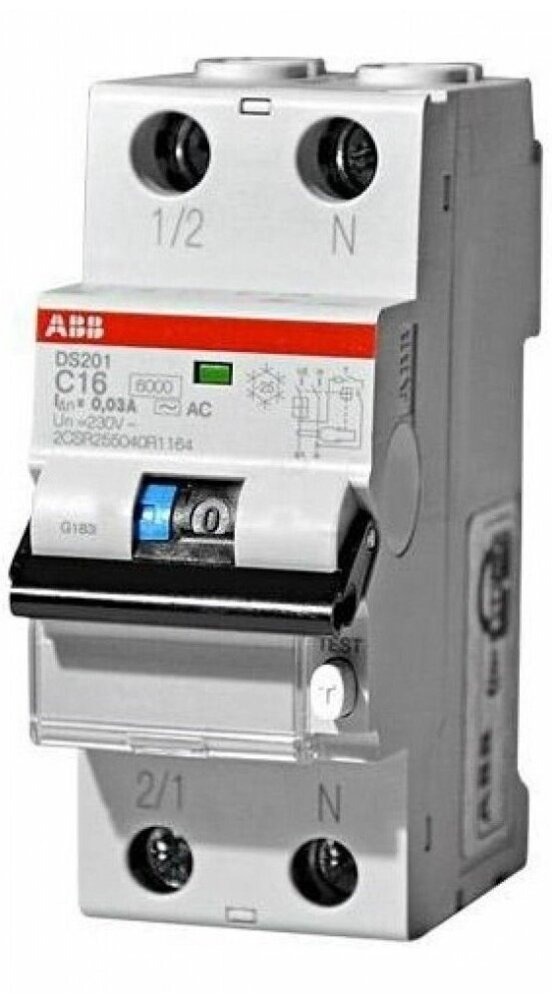 ABB DS201 C16 A10 Диффер. автомат 2-х полюсный 16А 10мA тип А 10кА 2CSR255180R0164 Номин. напряжение в Москве
