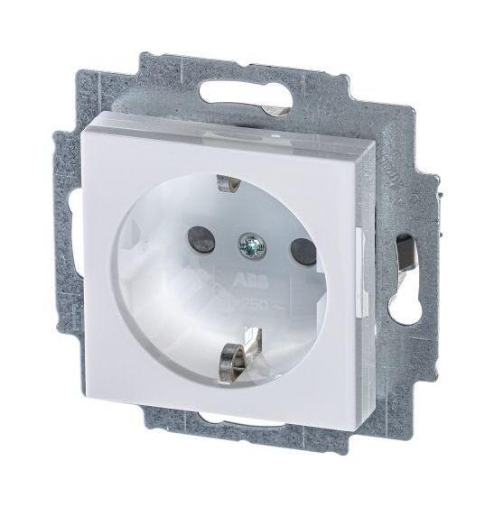 ABB Basic55 Альп.бел. Розетка с з/к со шторками в Москве